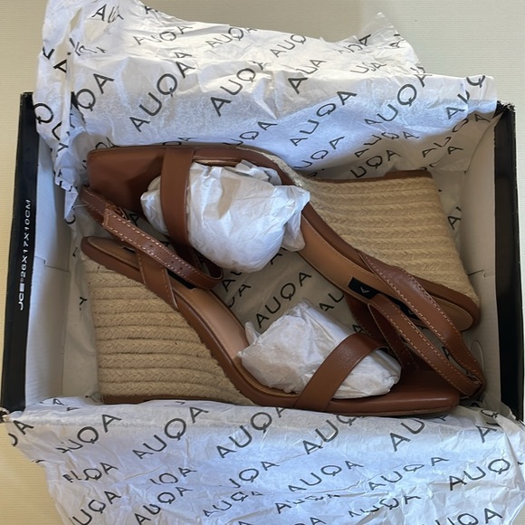 Aqua Izabl Ankle Strap Espadrille Wedge Leather Sandals - NWT - Picture 6 of 7